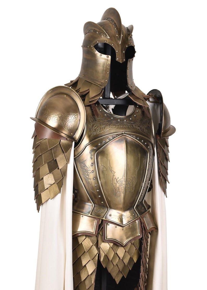Medieval steel cuirass with front and back view featuring leather straps