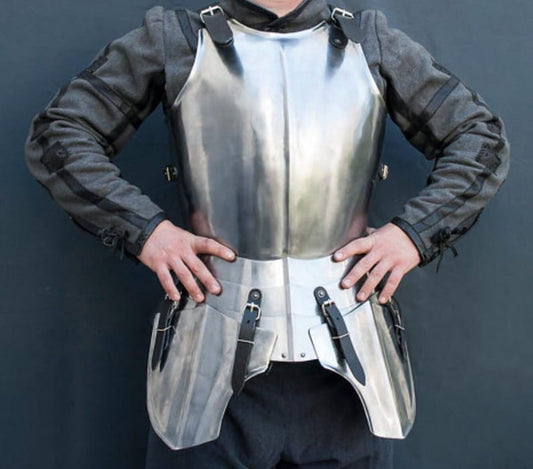 Front view of Medieval Steel Cuirass & Tassets Half Armor for LARP or cosplay