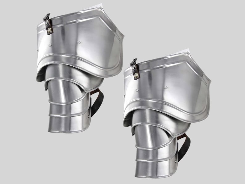Medieval steel pauldrons set with LARP shoulder protection