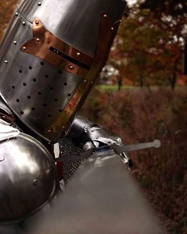 Templar Knight armor set displayed on mannequin for cosplay, Halloween, or reenactment use.