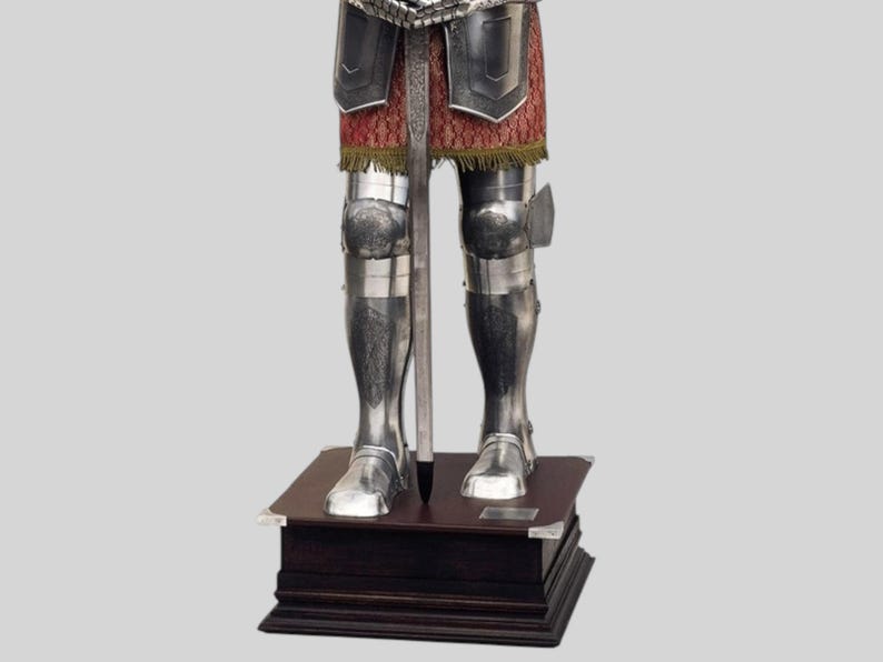 Wearable full body medieval Templar armor with etched details for display and cosplay