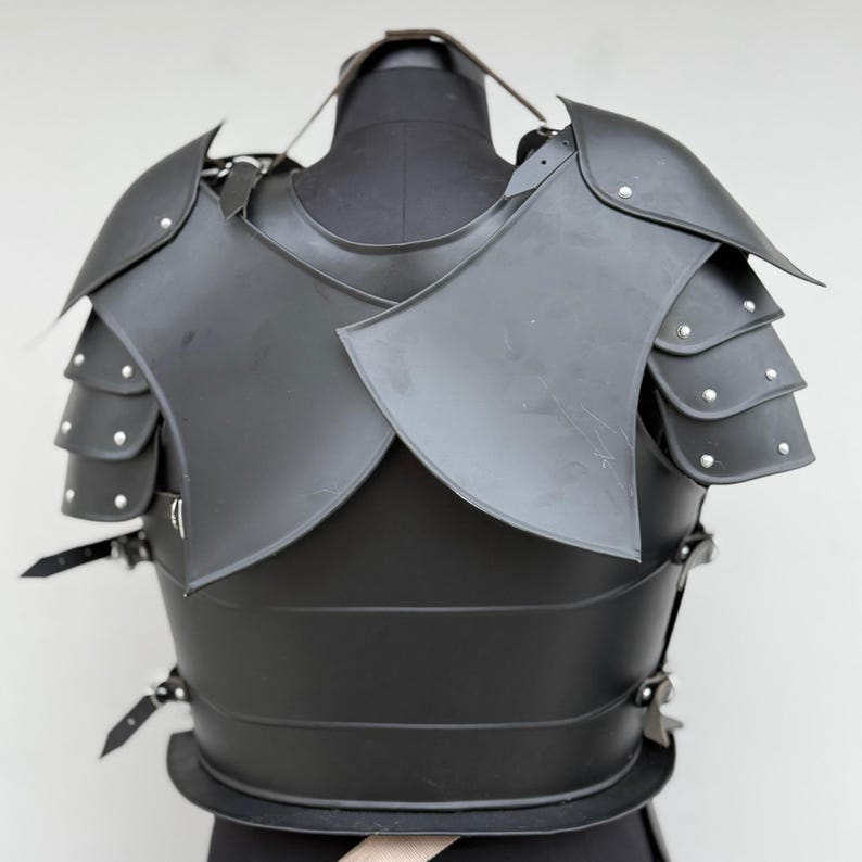 Full set of Medieval Black Undead Knight Armor Suit worn as LARP costume armor.