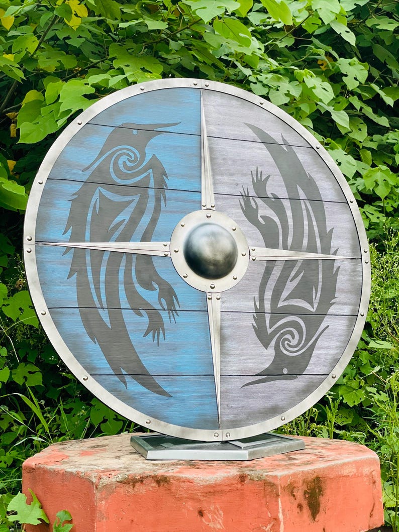 Medieval Viking Warrior Shield crafted from wood with metal accent
