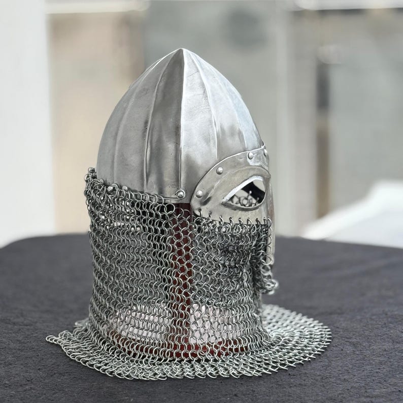 Detailed craftsmanship on medieval warrior armor Norse Viking helmet replica