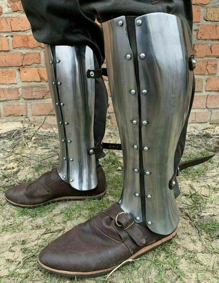 20 gauge mild steel leg greaves in standard adult size with adjustable fit