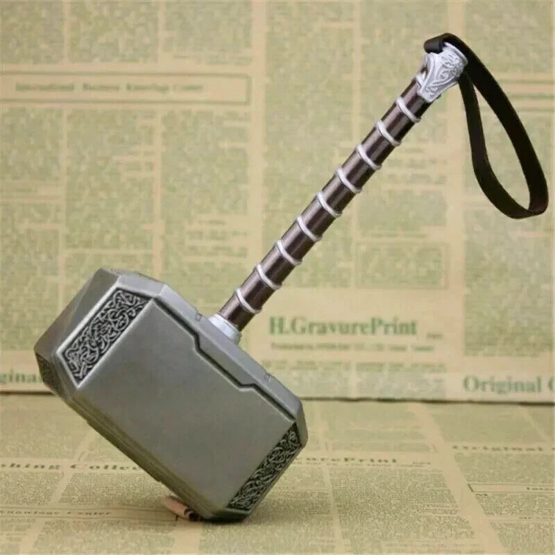 Steel replica of Mjolnir hammer used for cosplay and Marvel display