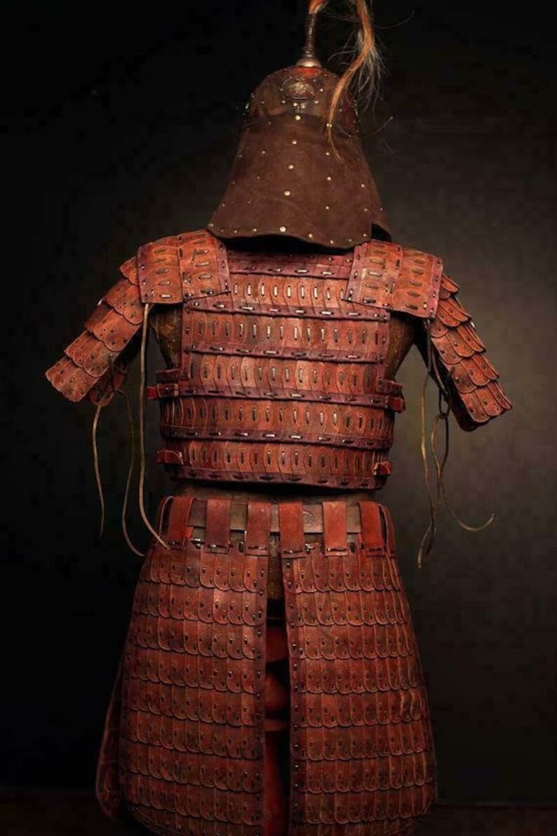 Back View of Full Mongol Leather Body Armor Kit – Historical Warrior Costume by Artisans Hub