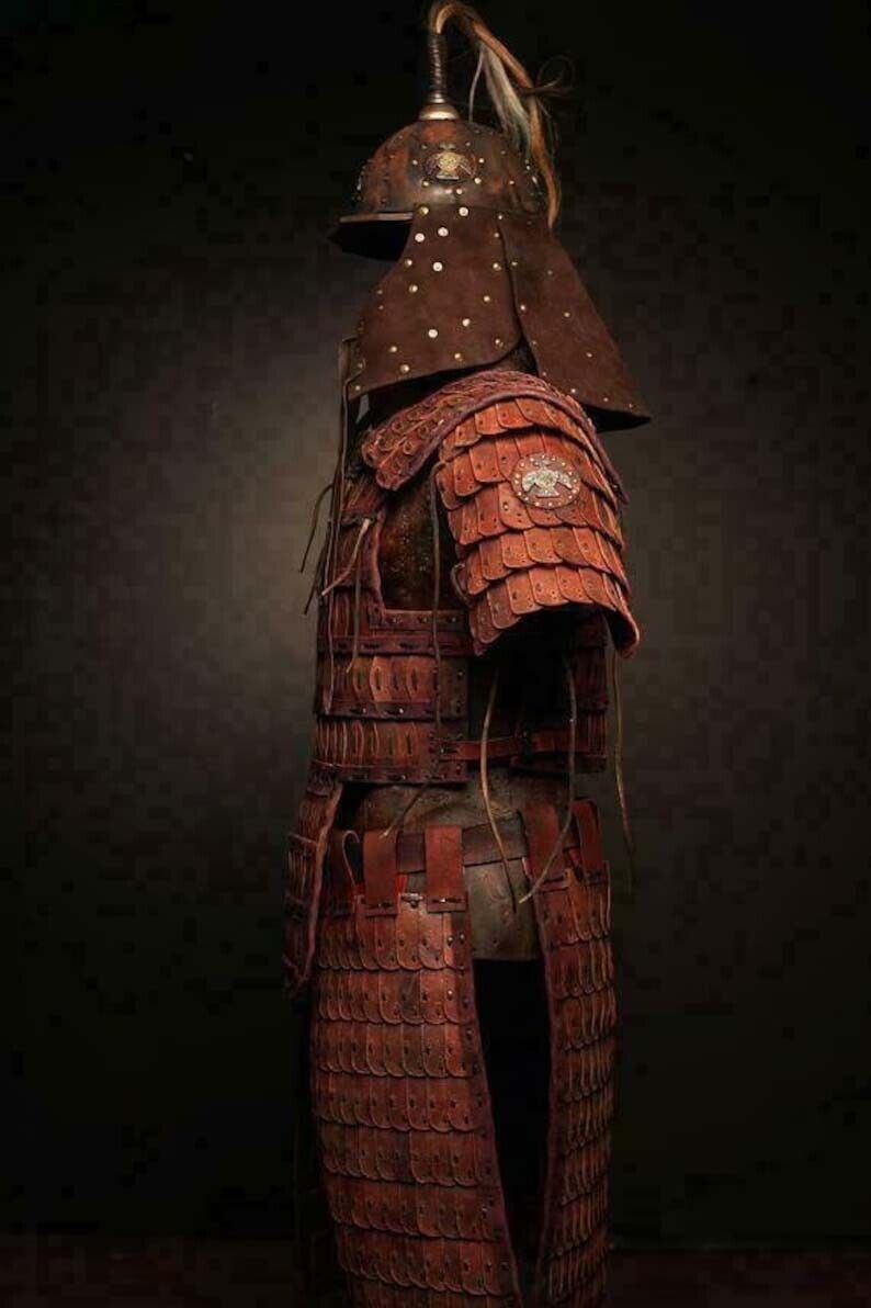 Side View of Handmade Mongol Tatami Leather Armor for Cosplay and Reenactment – Artisans Hub