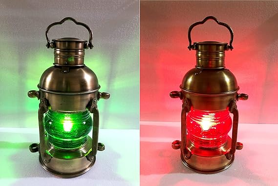 Nautical Brass Lantern Electric Red and Green Lamp Decorative Hanging Lantern Set of 2