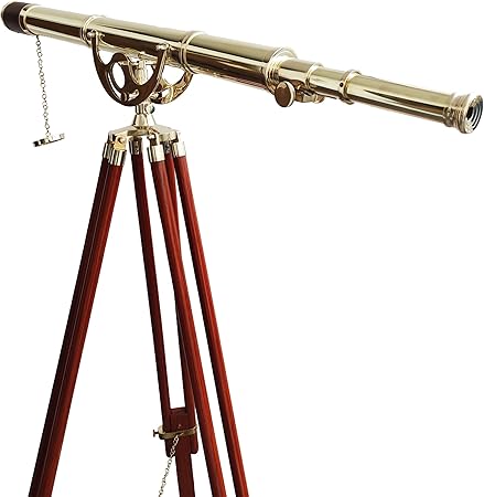 Brass Nautical Telescope on Wooden Stand for Home and Office Decor