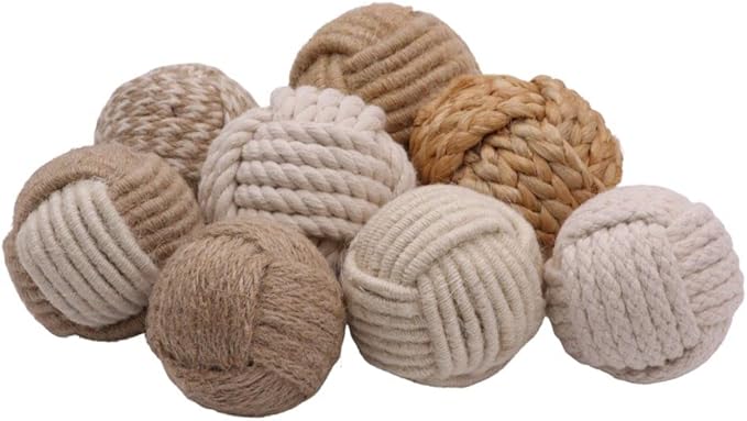 Handmade jute rope balls used in nautical-themed wedding table centerpiece
