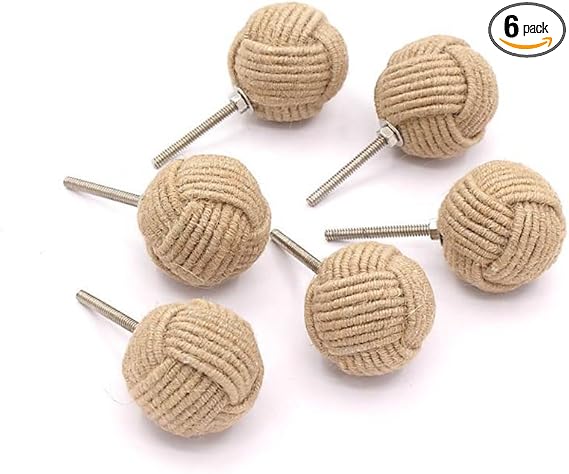 Set of 6 handcrafted nautical jute rope doorknobs for rustic home decor