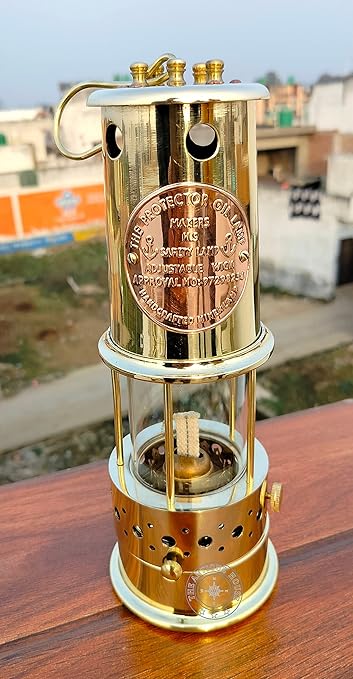 Polished Brass Nautical Miner Lamp for Maritime Home Decor – Elegant Vintage Display Piece