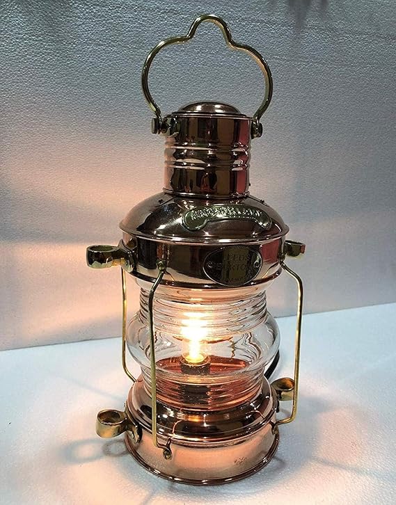 Nautical Ship Lamp 14-Inch Copper and Brass Electric Lantern Antique Maritime Light
