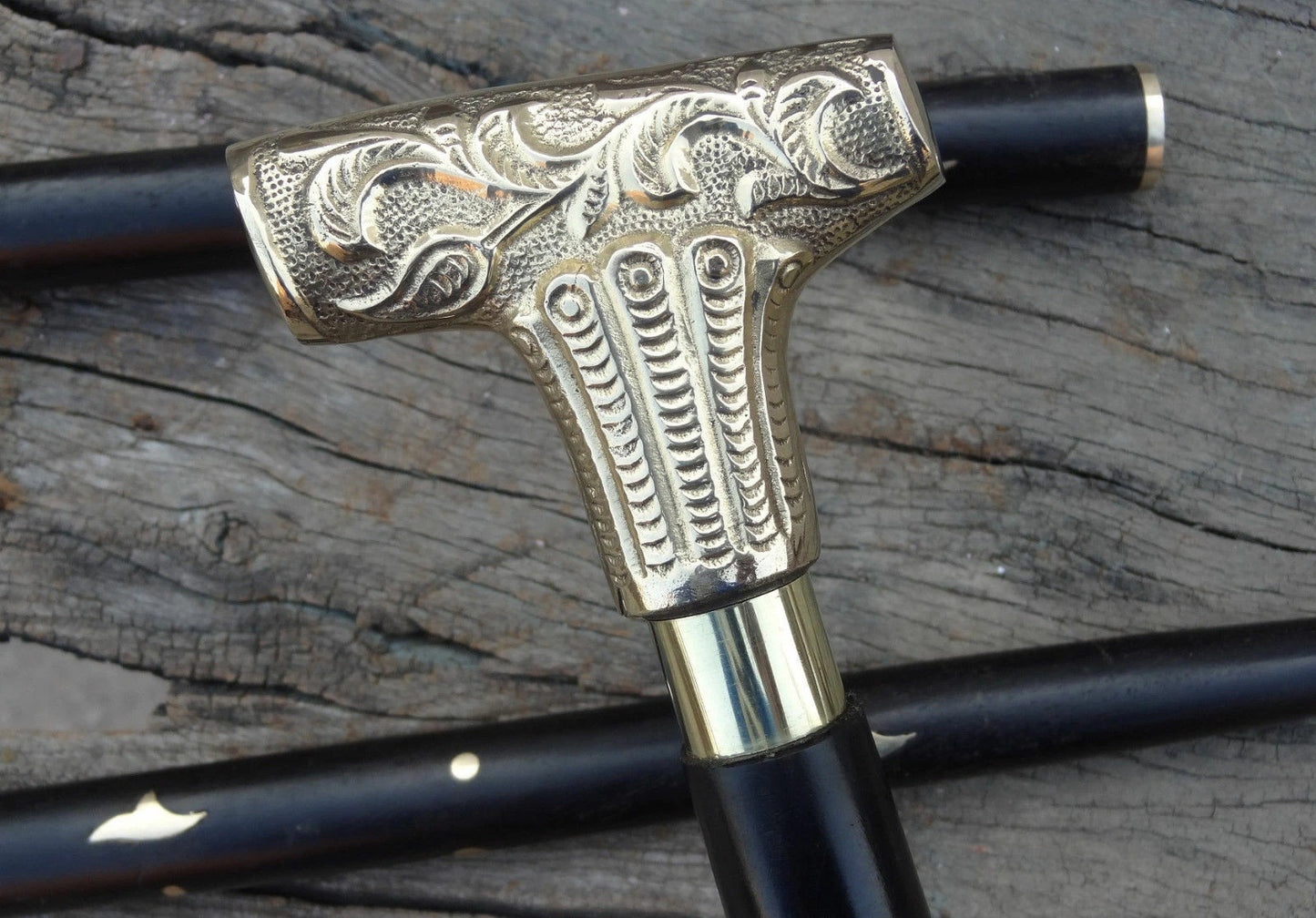 Nautical wooden walking stick cane with Victorian designer handle