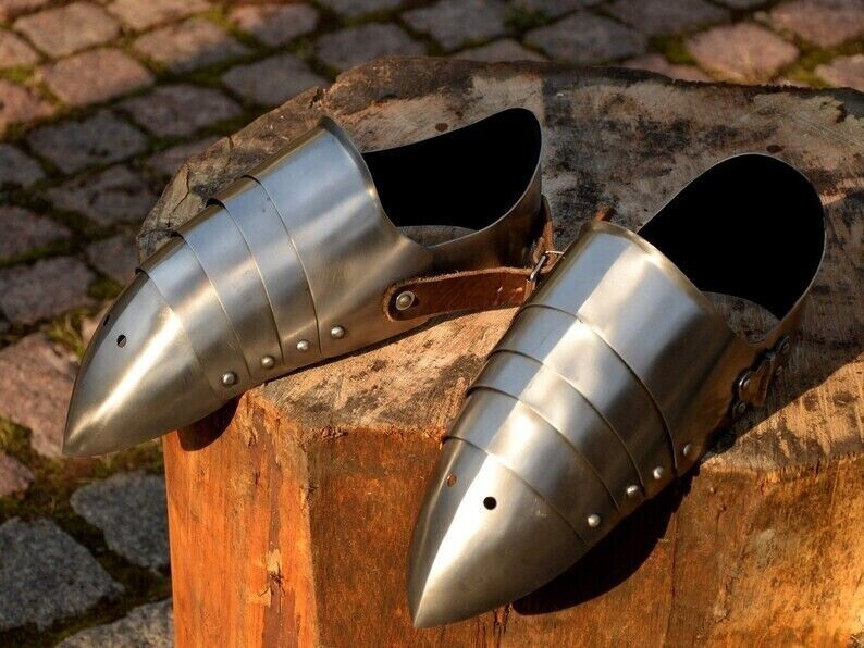 Close-up of Nazgul Witch King costume shoes, matching armored footwear included in the full-body cosplay suit by Artisans Hub.