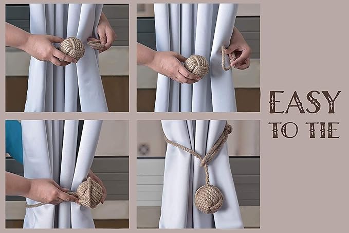 No hook needed jute curtain tiebacks for easy and damage-free use
