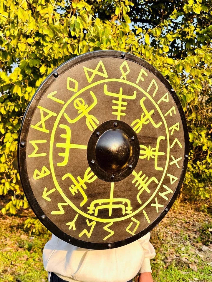 22-inch Norse wooden shield used as wearable costume or cosplay prop