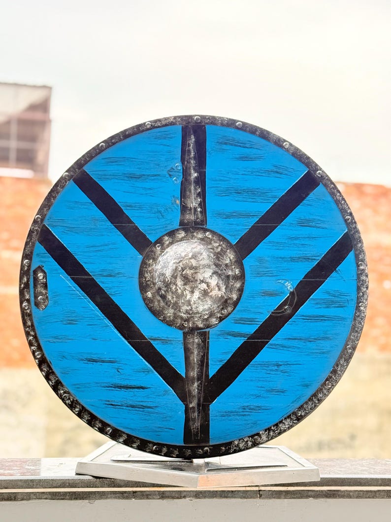 Norse Wooden Shield – Legartha Viking Shield with Steel Boss and Border for Medieval Cospla