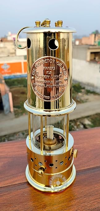 Oil Ship Lantern with White Fresnel Lens – Top Angle View Showing Brass Details
