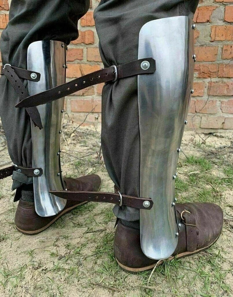 Pair of knight leg guards for historical reenactments, costume, or stage props