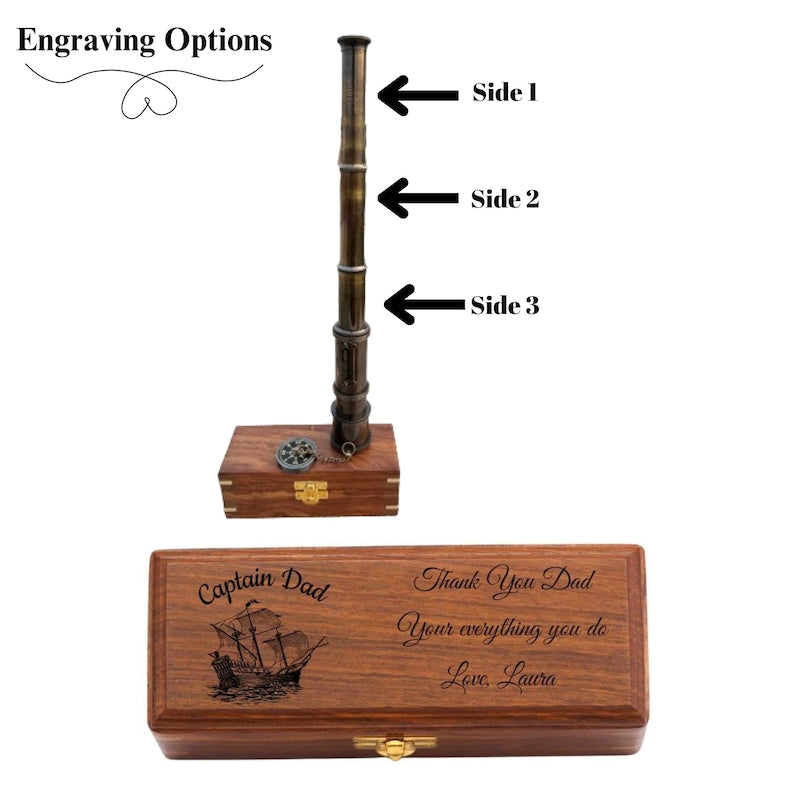 Personalized antique brass spyglass gift for men