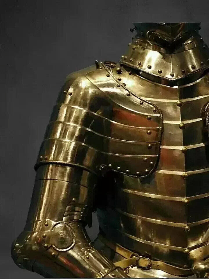 Chest view of Medieval Brass Armor Suit – Embossed Steel Plate and Historical Design by Artisans Hub