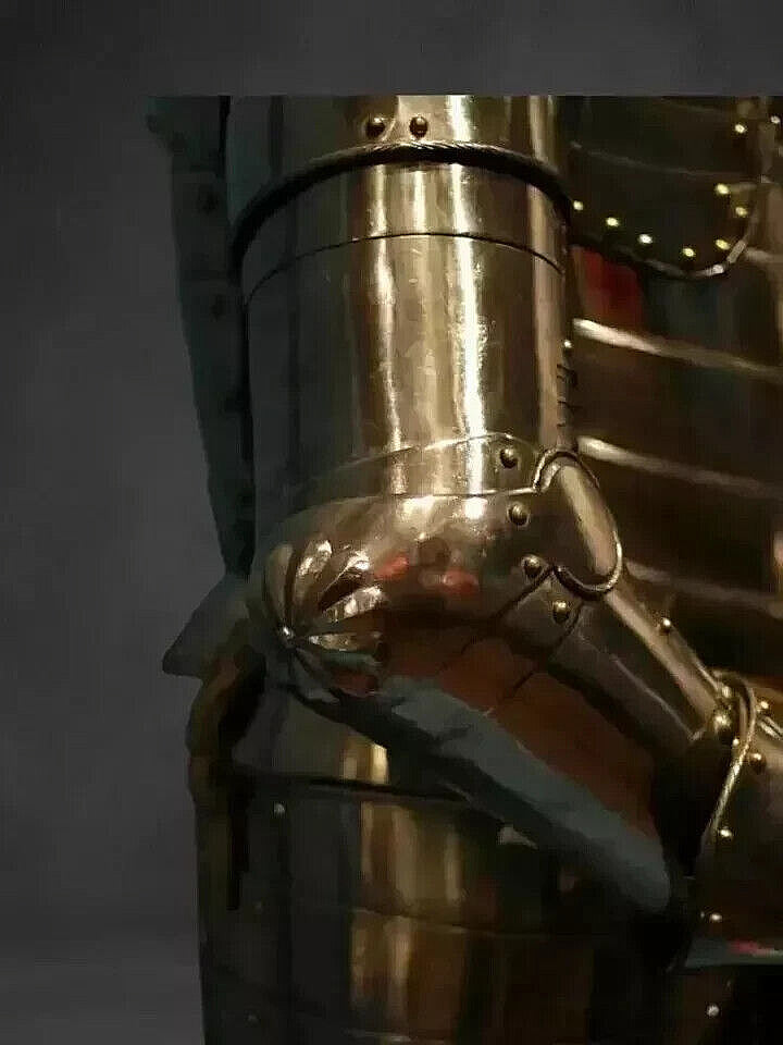 Elbow joint close-up of Petersburg Brass Warrior Armor – Articulated Plate and Rivet Detailing by Artisans Hub