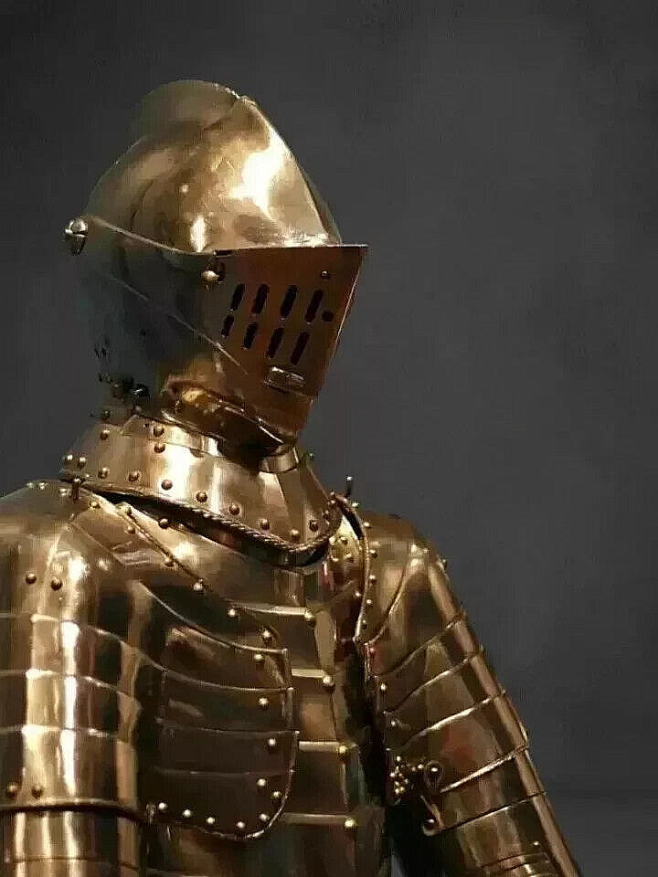 Side view of Medieval Full Body Brass Armor – Petersburg Knight Suit for LARP and Cosplay by Artisans Hub