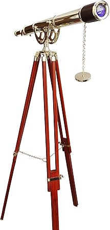 Pirate-Inspired Brass Telescope with Leather Case for Nautical Enthusiasts