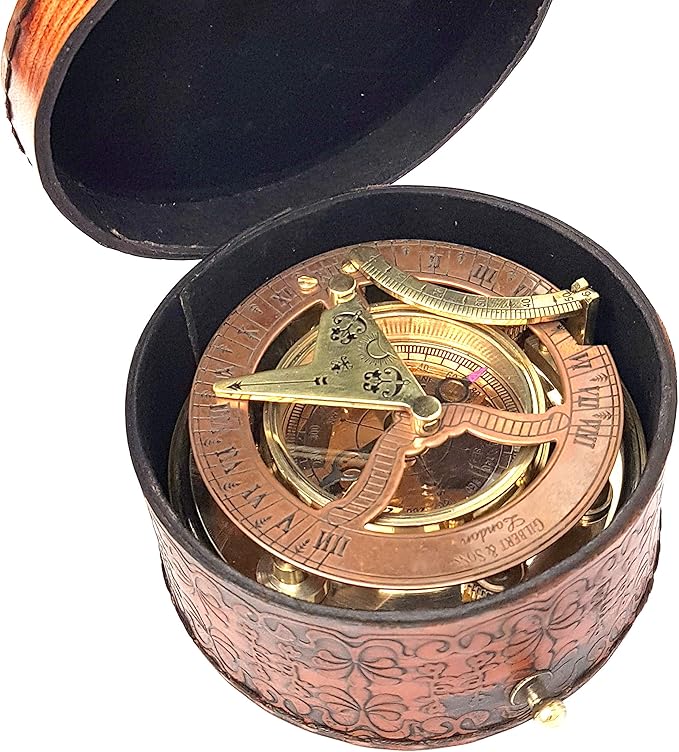 Portable Brass Sundial Compass – Pocket-Sized Timepiece for Collectors