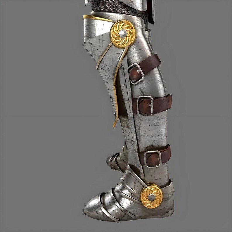 Greaves and foot armor of the Medieval Knight Suit – Authentic 15th Century Style by Artisans Hub