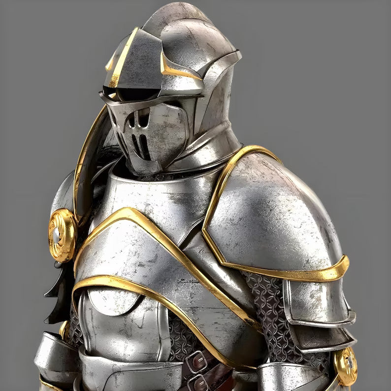 Wizard-style helmet included with Medieval Knight Armor – Steel Finish and Historic Design by Artisans Hub