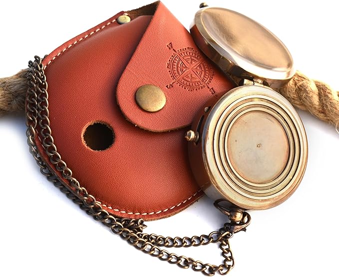 Brass compass engraved with Proverbs 3:5-6 in leather case, inspirational gift