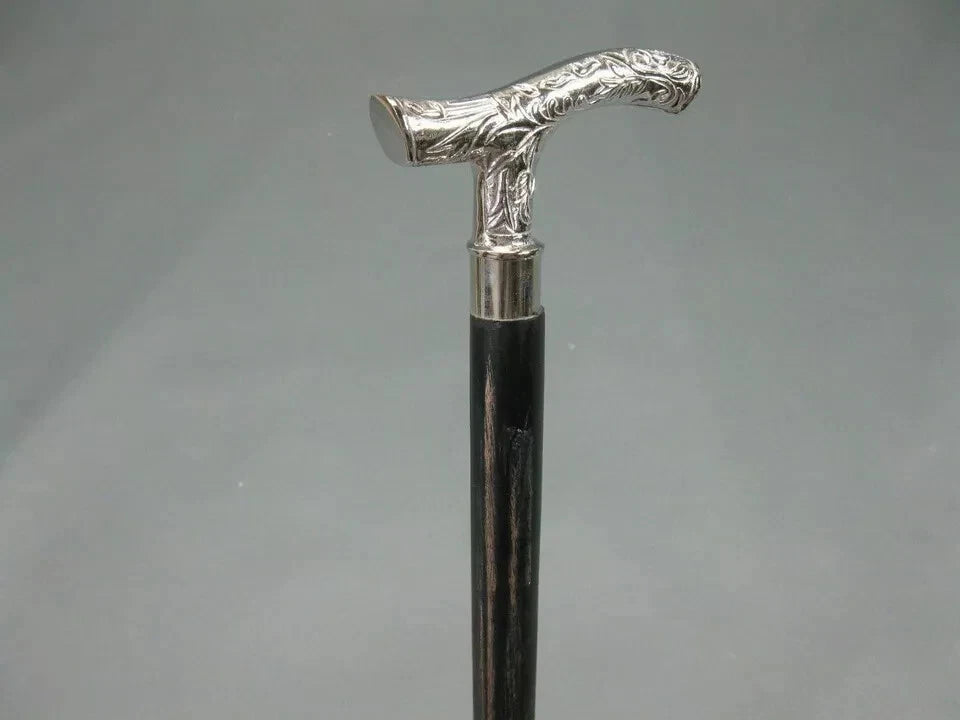 Removable brass ring between handle and wooden walking stick vintage brass derby cane