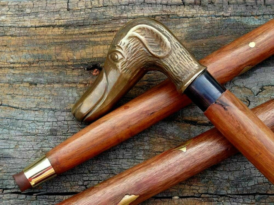 Removable brass ring between handle and walking stick nautical wooden cane