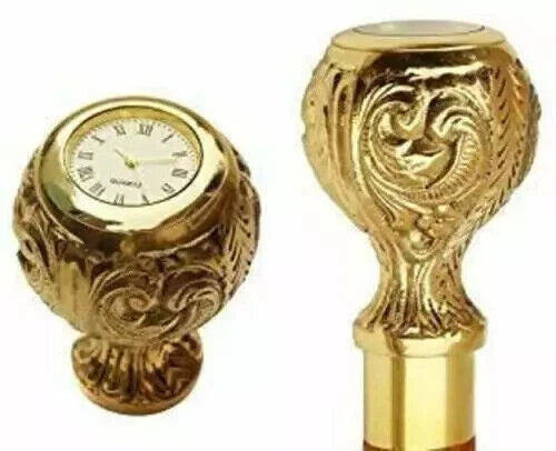 Removable brass ring vintage style solid brass clock walking cane gift