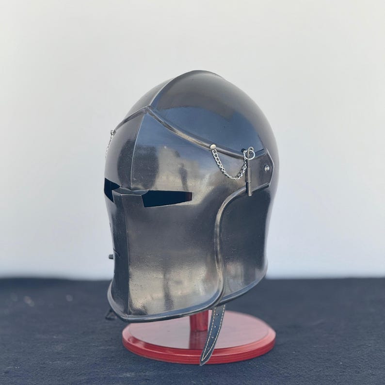 Medieval Knight Steel Barbuta Helmet worn at Renaissance fair costume event