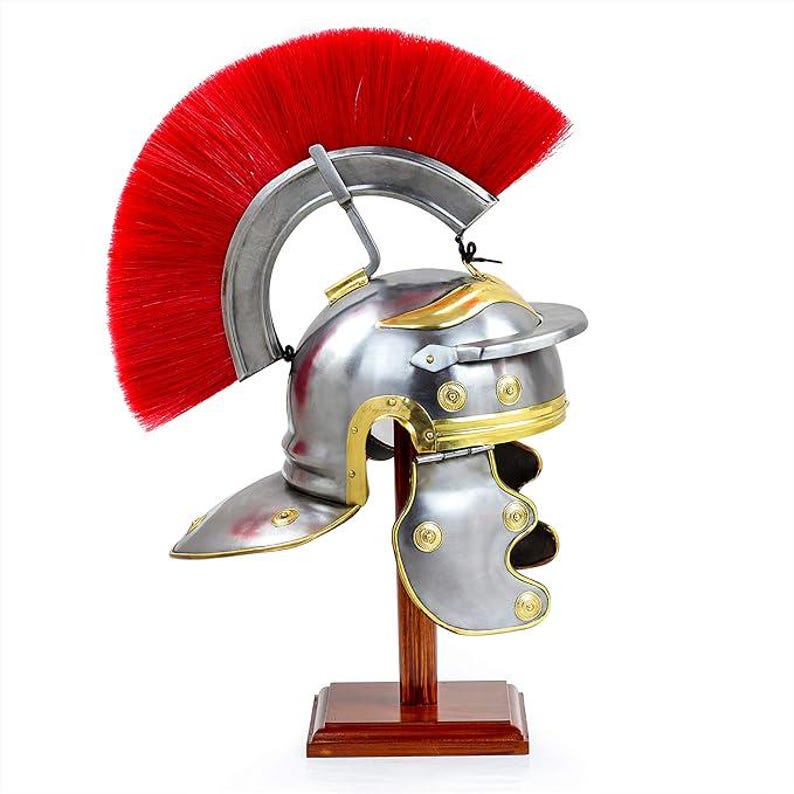 Roman Centurion Helmet in bronze and black color options with plume