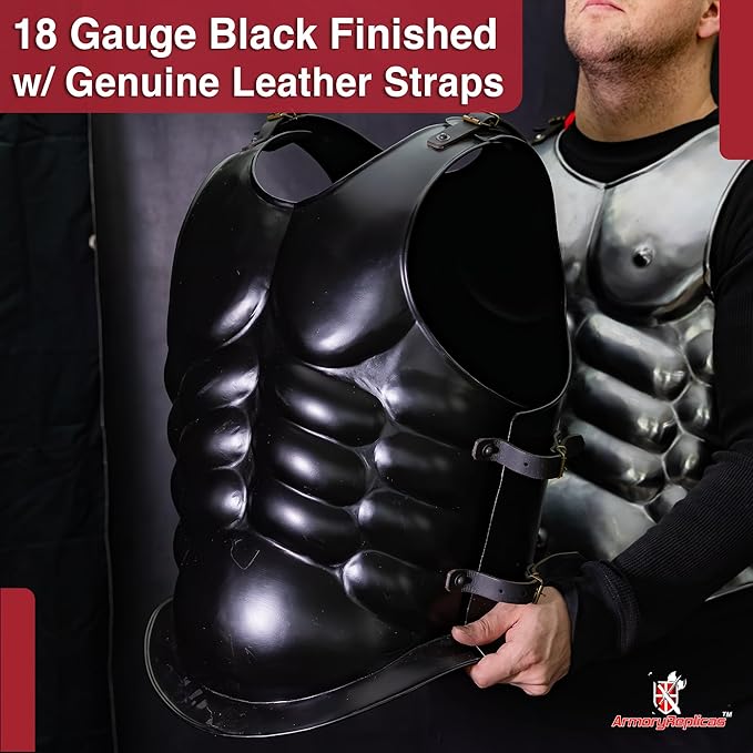 Roman style muscle body armor displayed on mannequin for LARP and cosplay use
