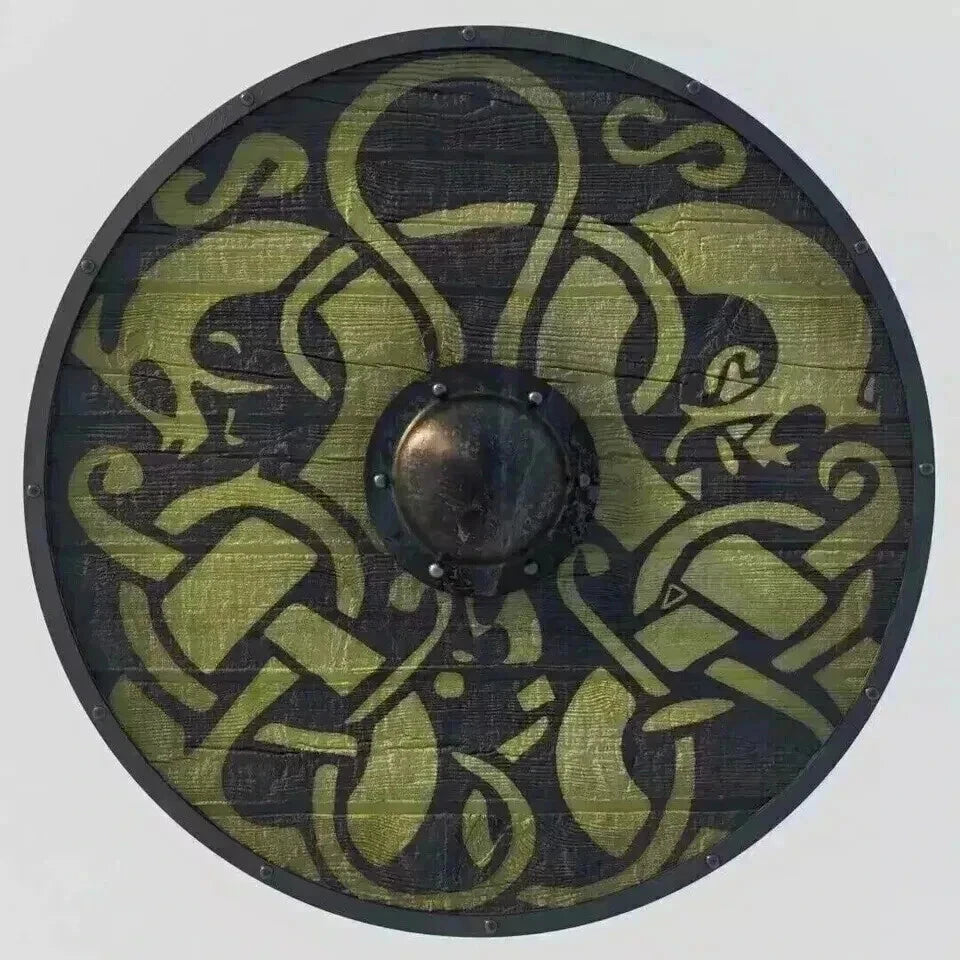 Scudo vichingo in legno fatto a mano - Scudo medievale LARP pronto per la battaglia | Regalo unico