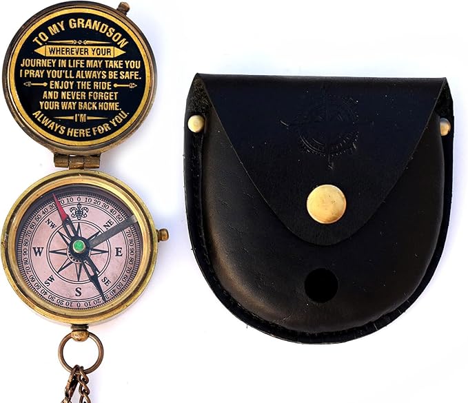 Sentimental gift for grandson - engraved brass compass, perfect for holidays