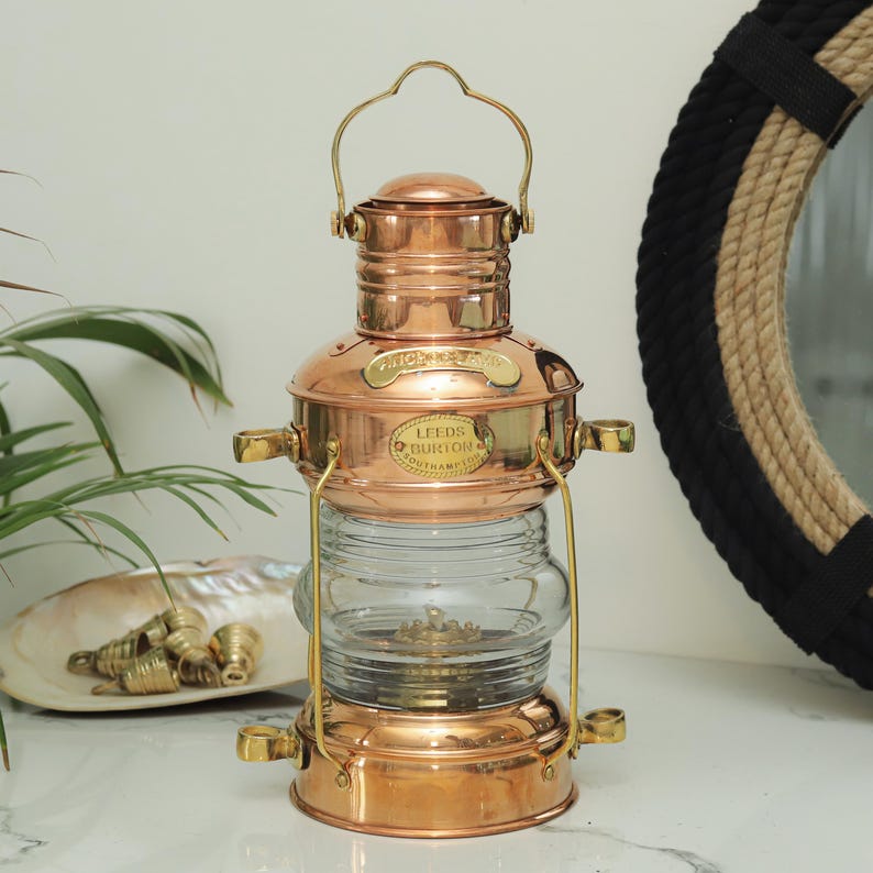 Ship lantern used as rustic home decor for coastal and nautical interiors