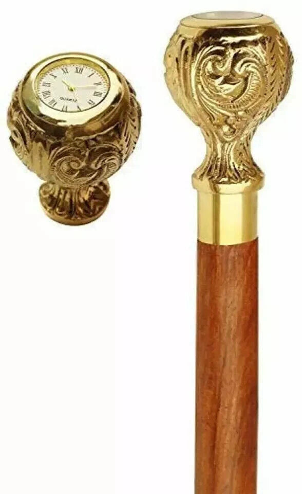 Solid brass handle on Indian rosewood wooden walking stick vintage style