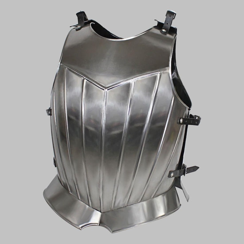 Steel breastplate armor with adjustable leather straps, ideal for cosplay and reenactments