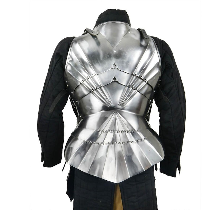 Steel knight breastplate armor with leather straps, ideal for reenactment and cosplay use