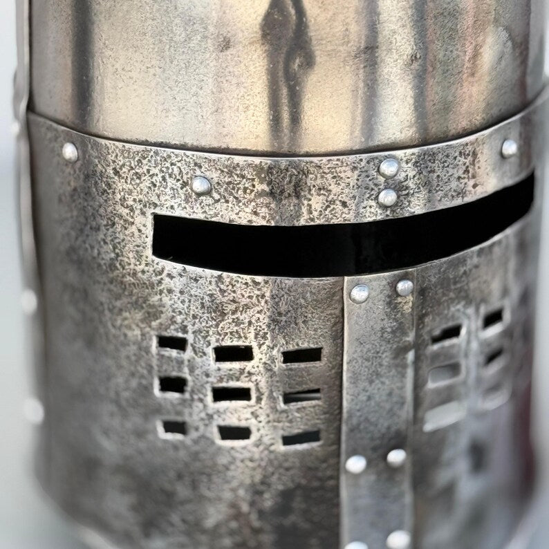 Steel knight helmet perfect as a cosplay gift for medieval enthusiasts