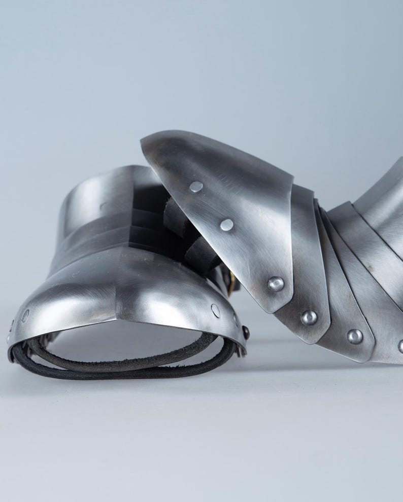 Pair of steel knight sabatons for cosplay and LARP costume footwear