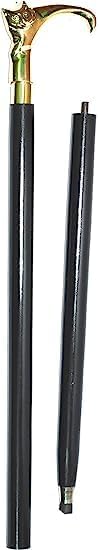 Stylish black wooden walking stick with brass cat head handle for men and women
