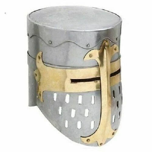 Artisans Hub Medieval Templar Knight Crusader Helmet – 18 Gauge Steel and Brass, LARP and SCA Wearable Armor